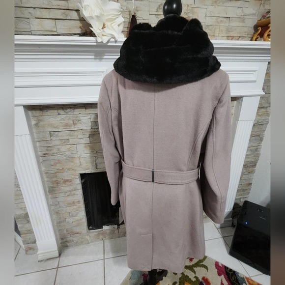 CALVIN Klein Thistle‎ Faux Fur-Trimmed Wool Blend Belted Coat plus size XXL, XL - Picture 10 of 15